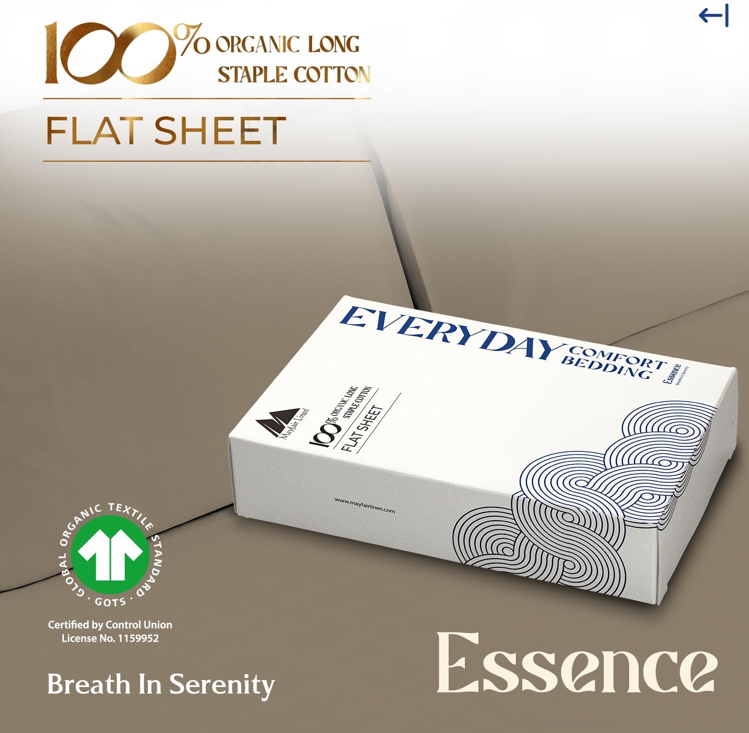 Mayfair Linen Organic Cotton Top Sheet Queen Size - Percale Weave Flat Bed Sheett (1 PC, Taupe) Crisp, Cool and Strong Bed Linen, Top Sheets for Hot Sleepers, Luxury Breathable GOTS Certified Sheets