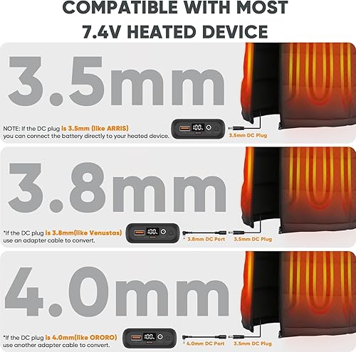 Miniatura 3 de Chaleco calefactable, batería de 7.4 V, 16000 mAh, compatible con ORORO y Venustas, cargador de batería recargable para chaleco calefactado,