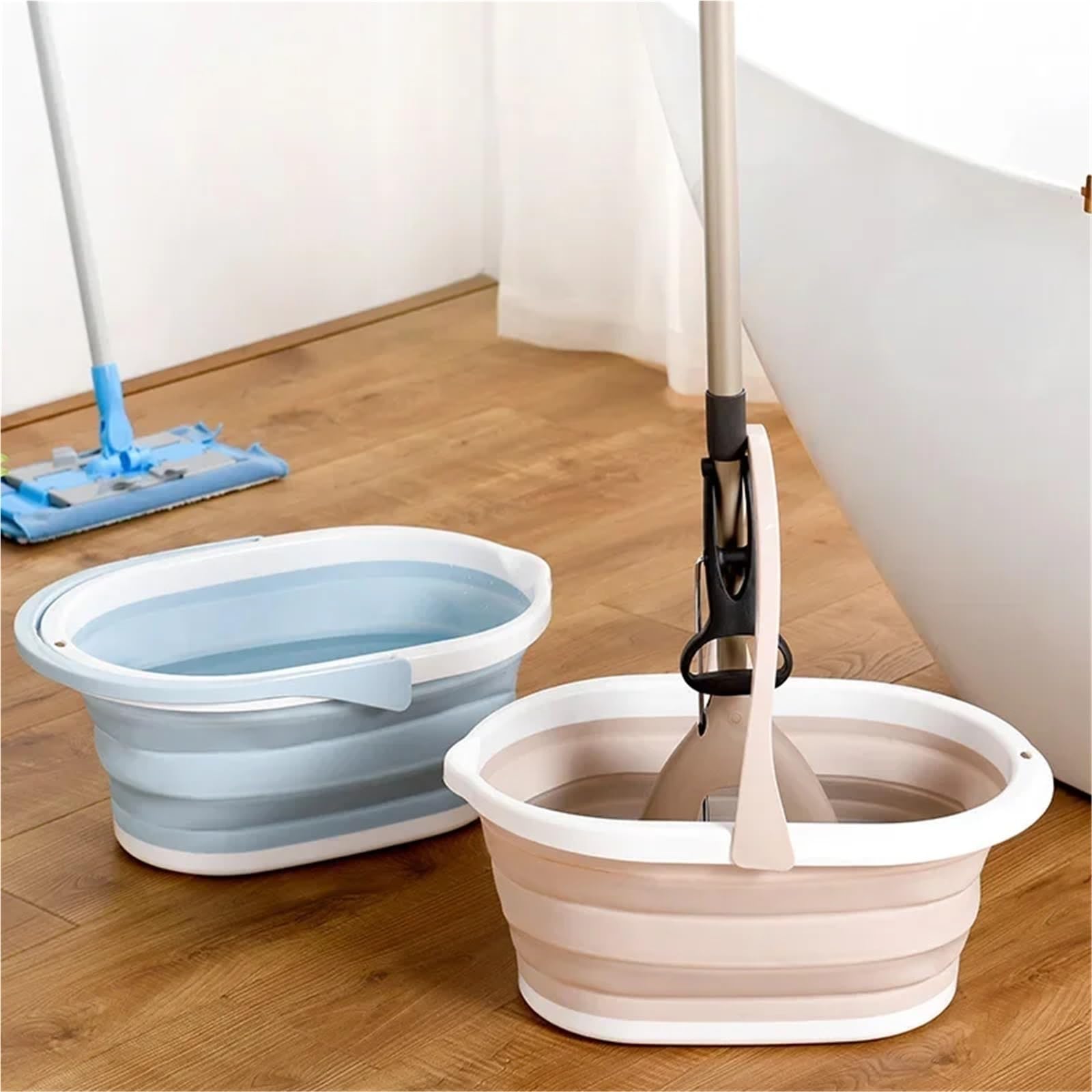 2 pièces Seau Pliant de vadrouille pêche Portable Camping en Plein air Lavage Voiture Pliable Outil Nettoyage ménager pour Les Voyages La Randonnée(Blue)