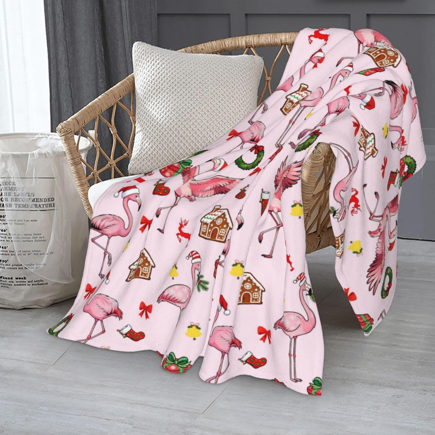 Flannel Christmas Flamingo Blanket Throw Blankets for Kids Women, Plush Cozy Fuzzy Blanket 50x40 Inches - Image 2