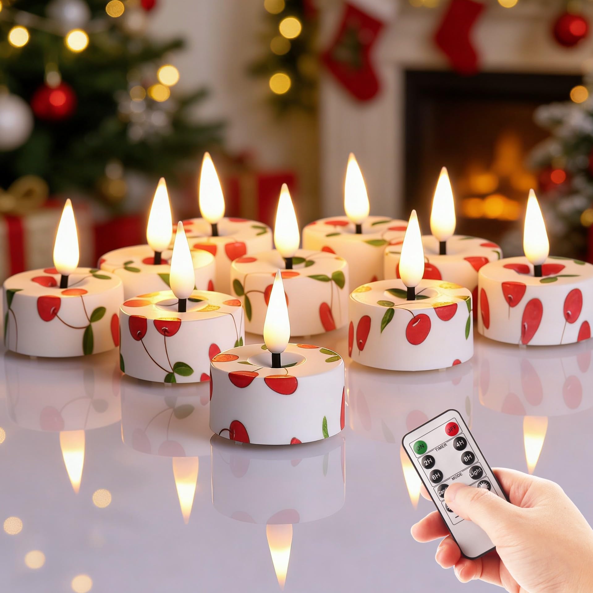 Eywamage Flameless Tealights with Remote Batteries, Flickering LED Tea Votive Candles Holiday Home Decor Set of 12