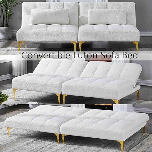 Miniatura 4 de Sofá cama convertible, sofá cama moderno con respaldo ajustable, patas de metal, sofá biplaza tapizado plegable, sofá seccional, asiento de espuma