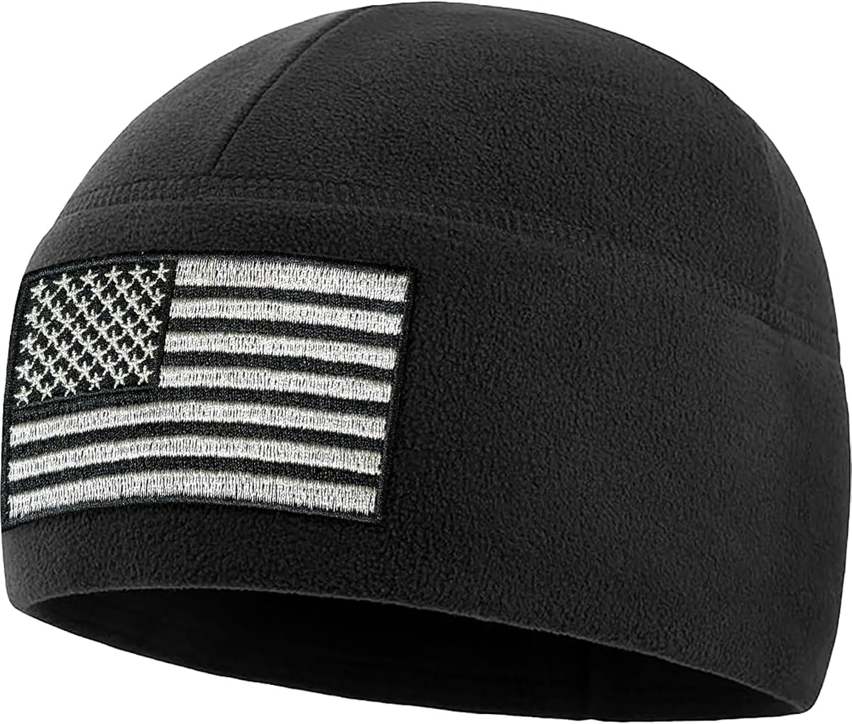 Tactical Beanie Hat - American Flag Fleece Winter Watch Cap - Military Hats for Men - Mens Army Beanies