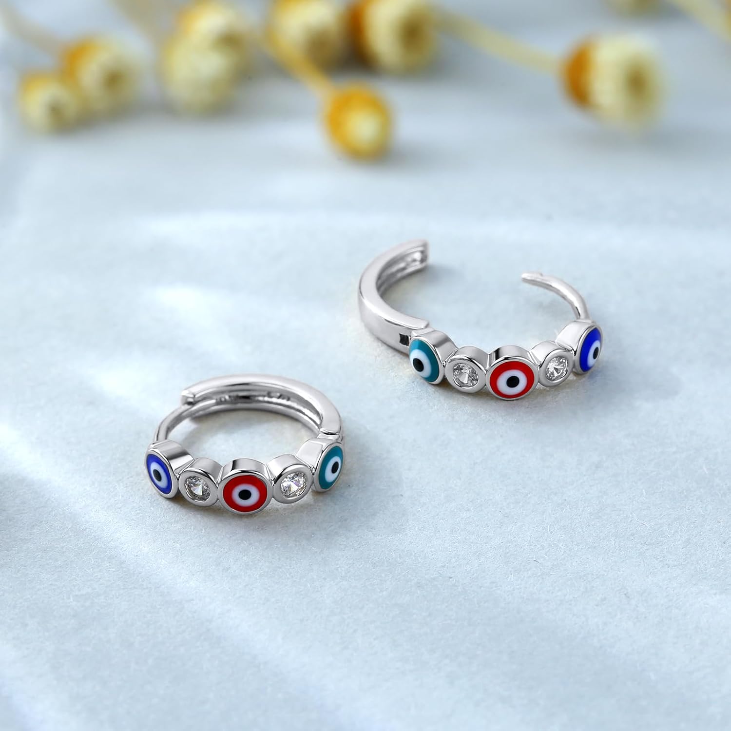 Evil Eye Hoop Earrings for Women Tiny Eye Earrings Blue Devil Eye Colorful Heart Third Eye Small Huggie Hoop Earrings Spiritual Protection Gold Eye Jewelry - Image 3