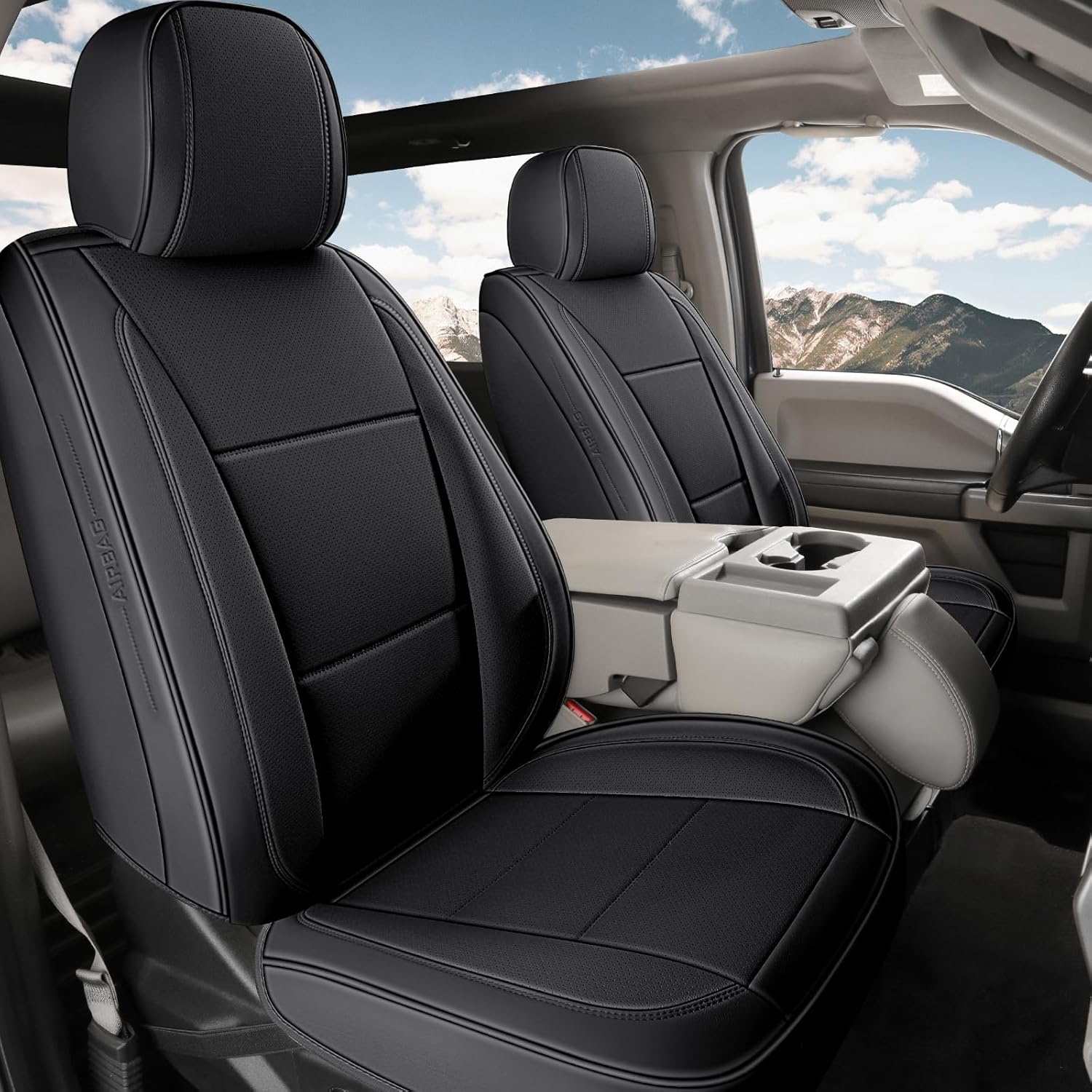 Seat Covers Fit for Chevy Chevrolet Silverado GMC Sierra Custom Fit 2007-2025 2026 1500 2500 3500HD Waterproof Faux Leather Car Seat Cover Full Coverage Car Seat Covers Sets (5 Seats/Black)