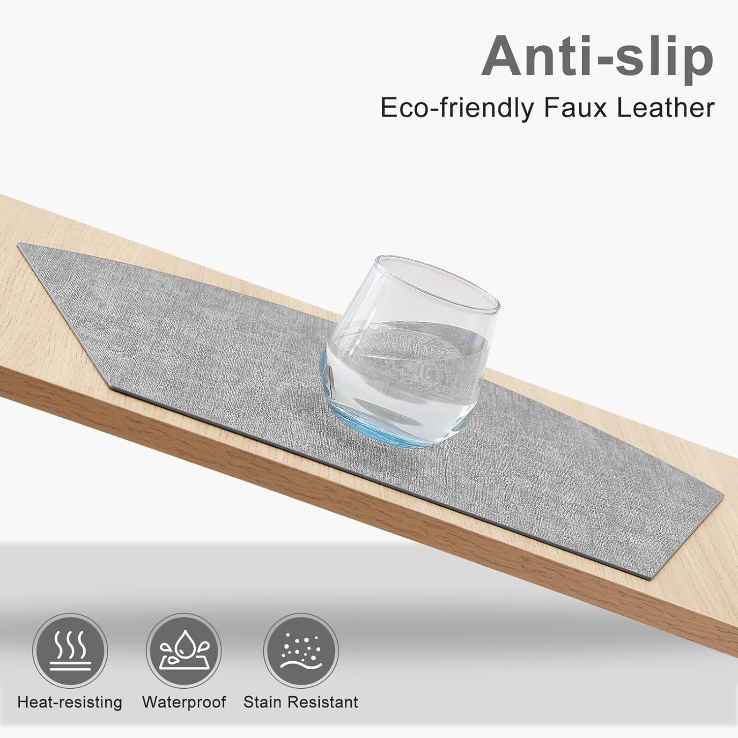 Homaxy Round Table Placemats Set of 6, Washable Wedge Shaped Faux Leather Table Mats, Wipeable Kitchen Dinner Place Mats for Indoor Outdoor, Light Grey - Image 3