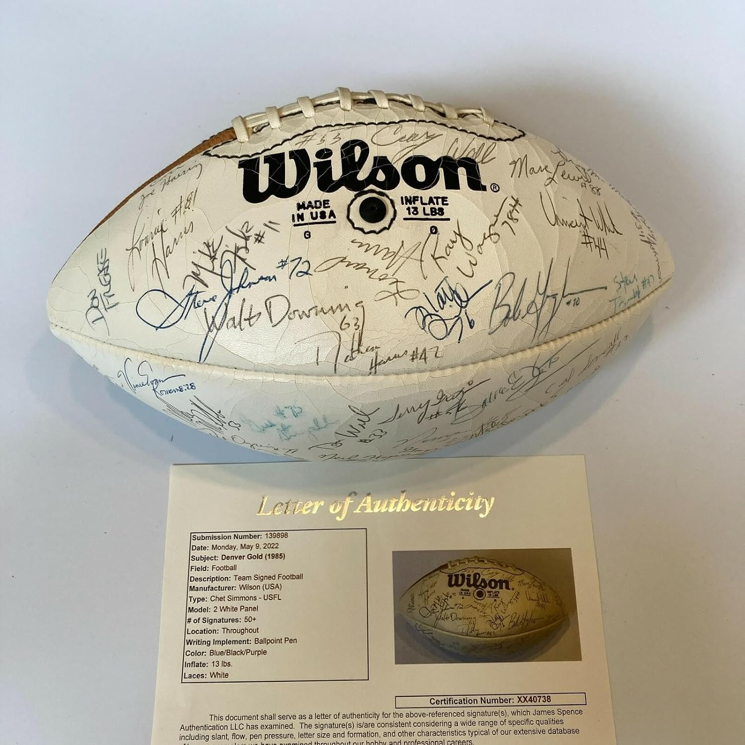 1985 USFL Denver Team Signed Official USFL Football 50+ Sigs JSA COA - Autographed College Footballs