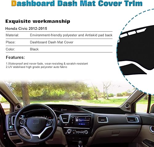 Miniatura 3 de Xotic Tech - Alfombrilla para consola central precortada, antideslizante, protector solar antirreflejos, cubierta negra, compatible con Honda Civic