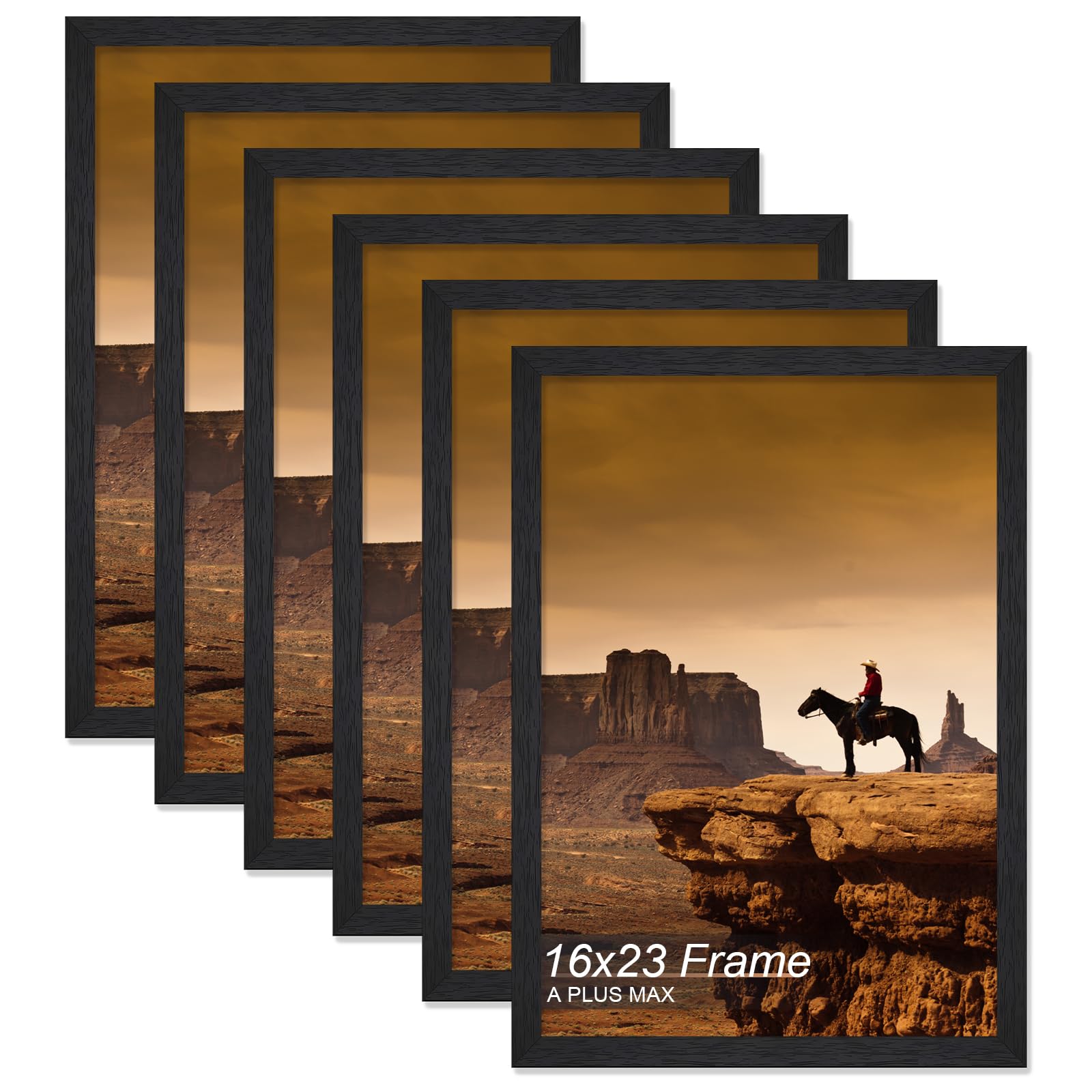 A PLUS MAX 16x23 Picture Frame Set of 6, Black Engineered Wood Frame for 16 x 23 Inch Picture Poster Photo, Light Weight 16 by 23 Frame with