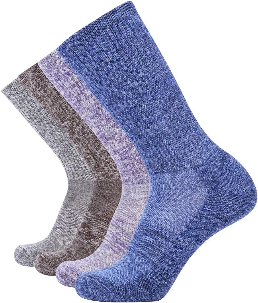 EnerWear4 Pack Women's Merino Wool Outdoor Hiking Trail Crew Sock
