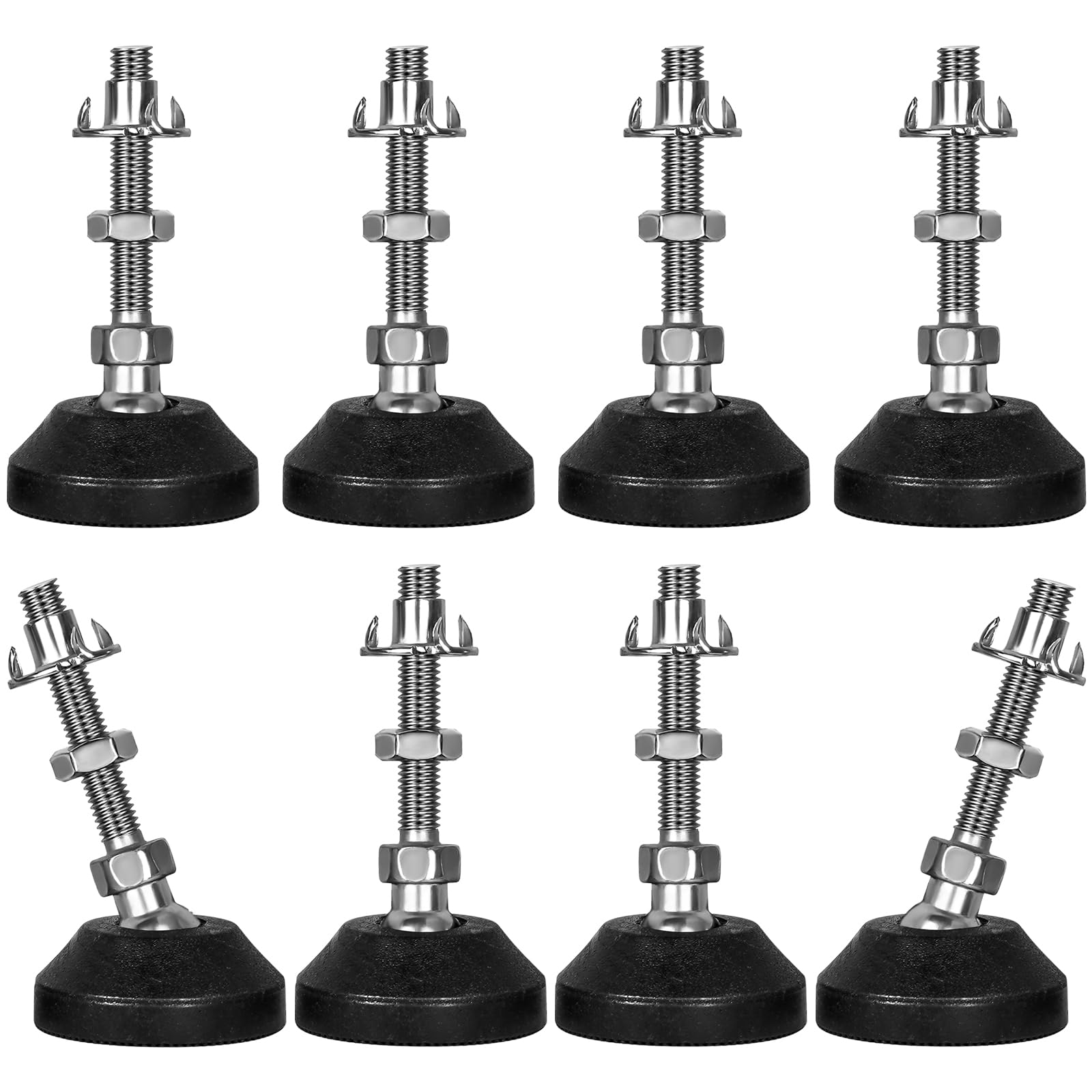 SHUIOG Levelling Feet 8 PCS Furniture Levellers Feet adjustable M8 x50 mm adjustable Legs for Furniture with Hexagon Locking Nuts Four-Pronged Tee Nuts