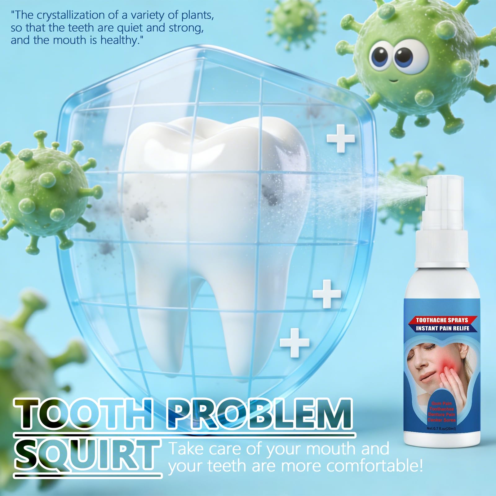 Toothache Relief Spray for Adults, Instant Pain Relief Oral Spray for Wisdom Teeth Inflammation, Swollen Gums, Canker Sores & Denture Pain, Anti-Inflammatory & Swelling Soothing Spray, 0.7 fl.oz/20ml. — view 4