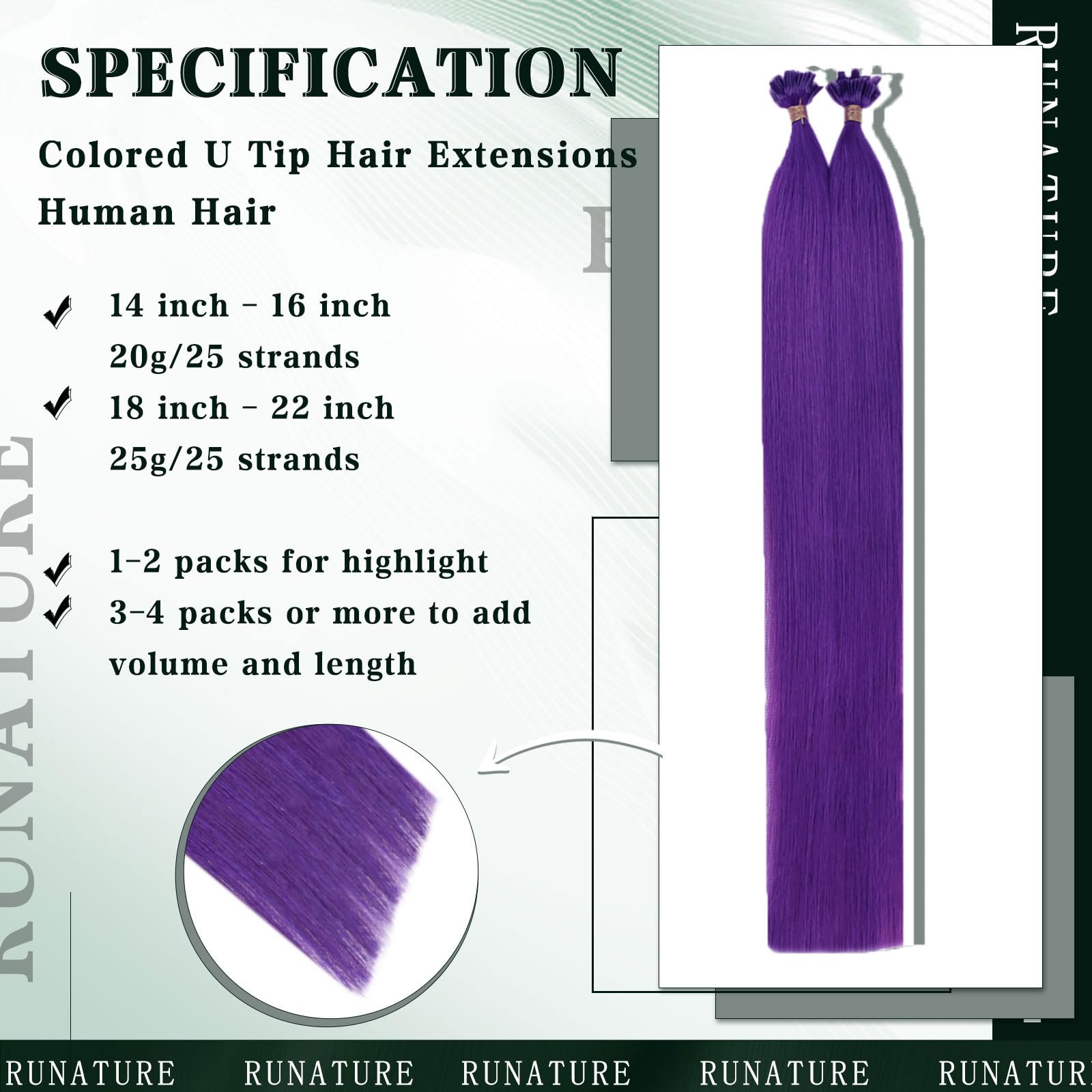 RUNATURE Micro Beads Hair Extensions Real Hair Purple Remy Micro Ring Hair Extensions Invisible Remy Straight Micro Hair 14 Inch 25g/25strands #Purple — view 136