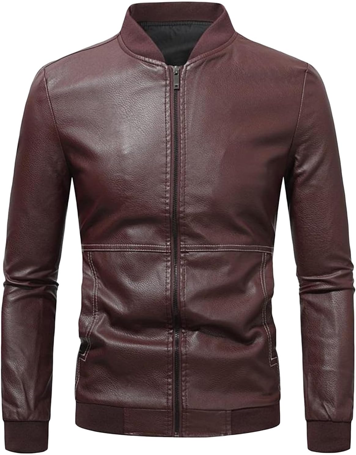 Men's Slim Fit Leather Jacket Male Casual Stand Collar Lightweight Leather Coat Men Autumn Faux Leather Jacket