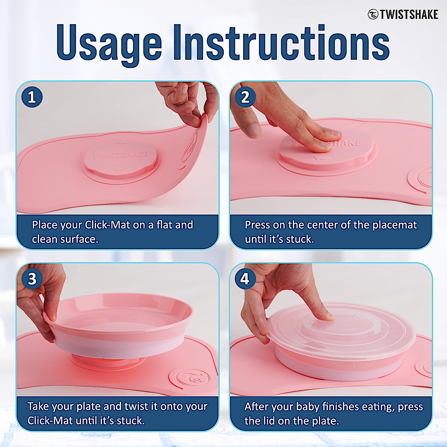 Twistshake Click-Mat Mini + Piatto Grigio Pastello | Misure 31 cm x 17 cm | Senza BPA | Per bambini a partire dai 6 mesi | Lavabile in lavastoviglie