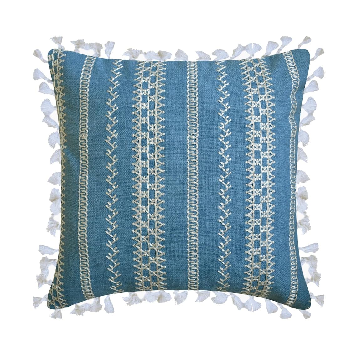 The HomeCentric Decorative Throw Cushion Covers Blue 55x55 cm (22"x22") Cotton Embroidery, Striped Pillowcases For Hotels, living, Bed Room, Striped Contemporary Style - Needlework — image 1