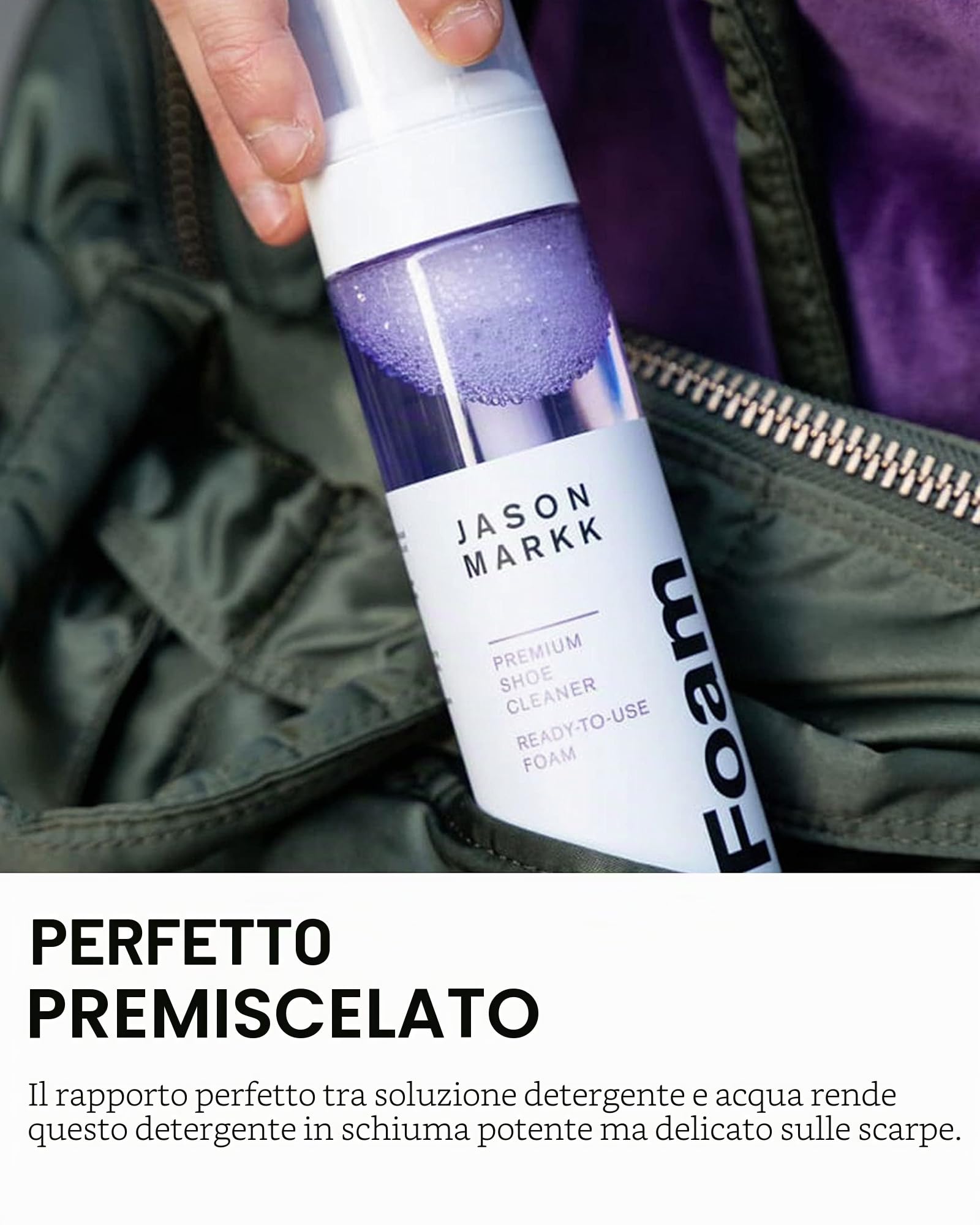Jason Markk Spazzola per la pulizia in set con schiuma detergente pronta all'uso – perfetta per la pulizia di pelle scamosciata e altri materiali
