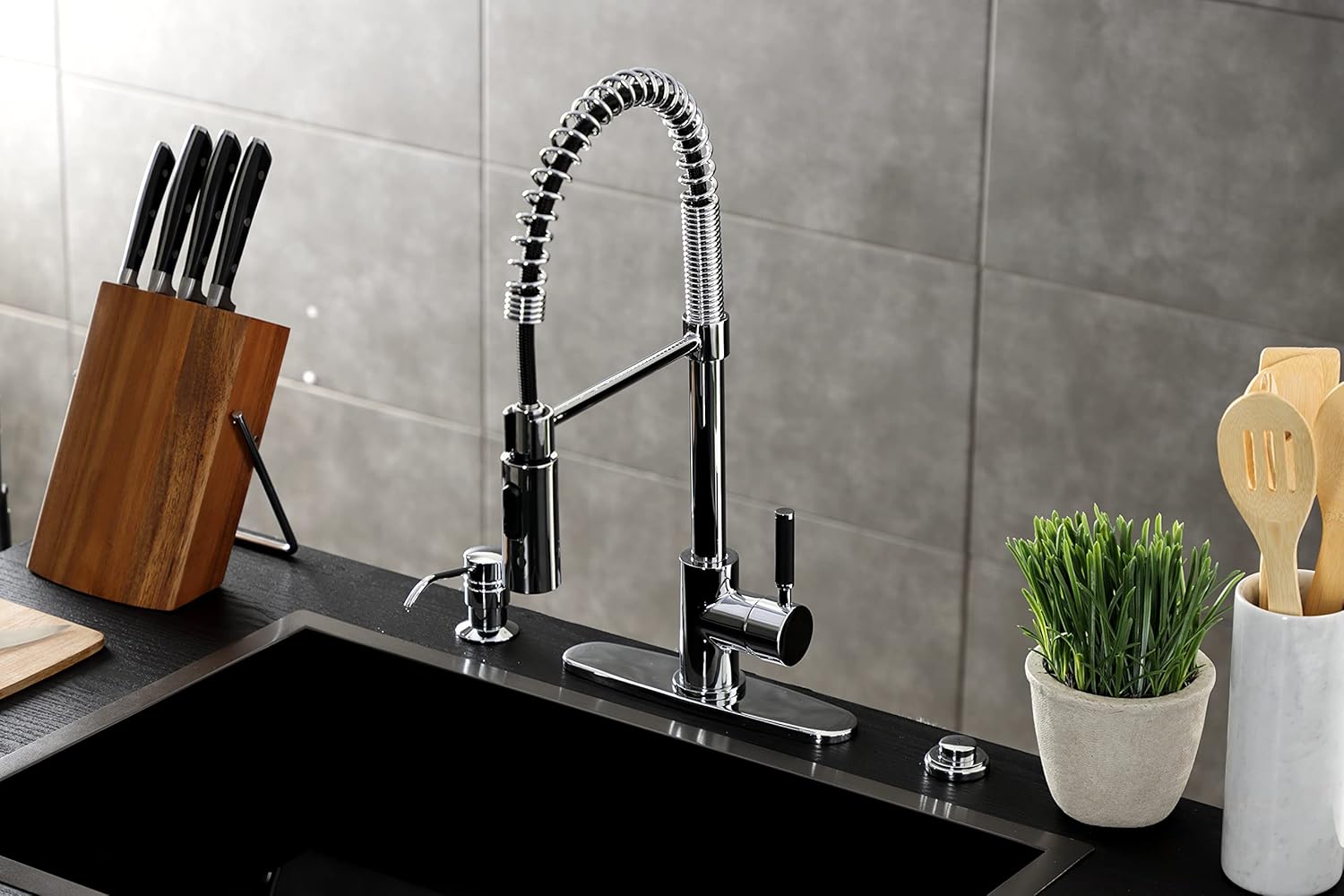 Gourmetier LS8771DKL Kaiser Single-Handle Pre-Rinse Kitchen Faucet, Polished Chrome