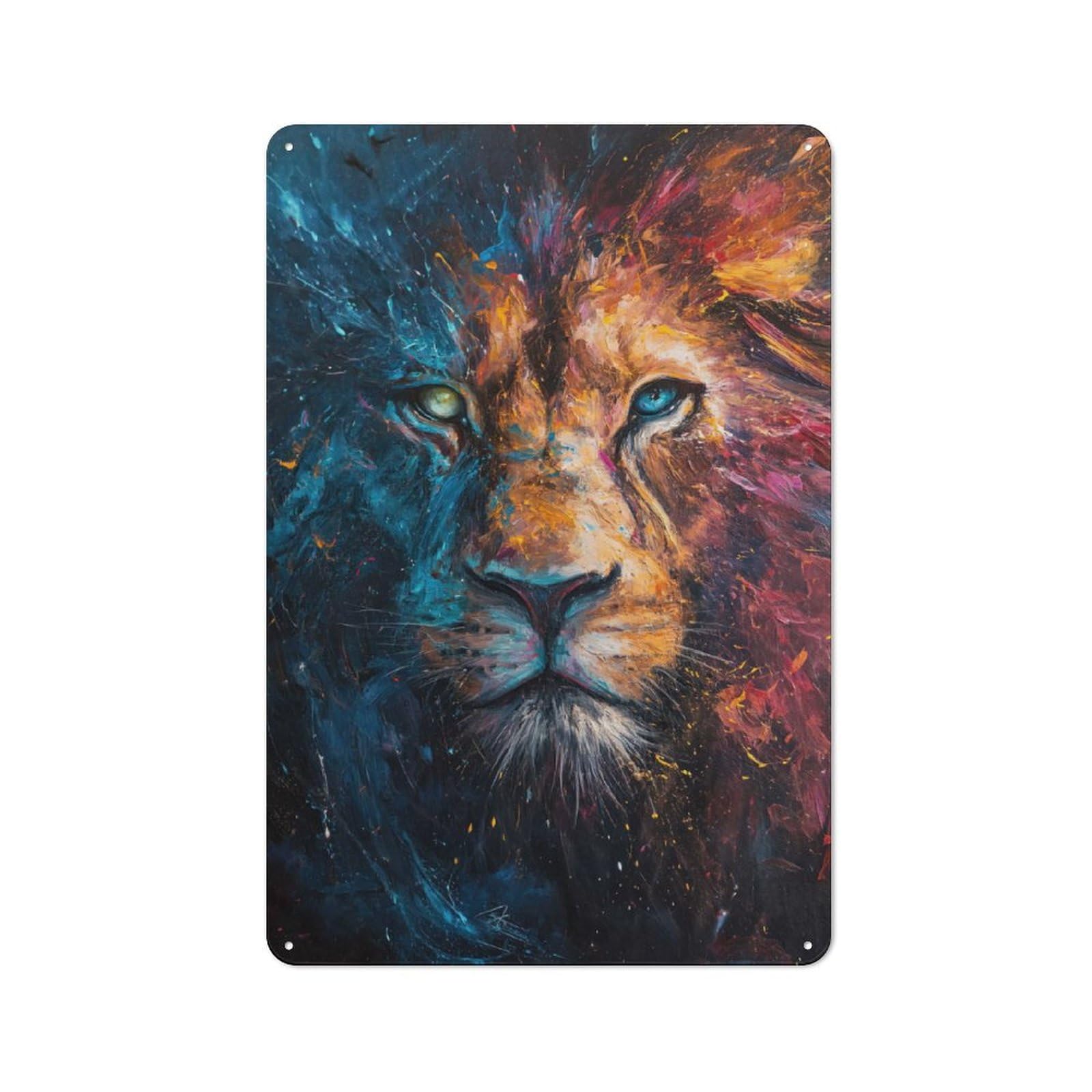 Lion Painting Portrait Rustic Metal Plaque 30x20cm for Lounge Or Reading Corner, for Home Office, Studio And Craft Room Walls