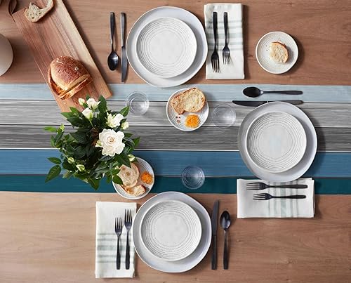 Miniatura 346 de Camino de mesa de algodón y lino estilo granja rústico retro, textura de madera de granero, color degradado marrón y gris, antideslizante,