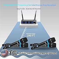 Vista 4 de Sistema de micrófono inalámbrico recargable de 4 canales Pro, micrófonos inalámbricos de mano de metal UHF inalámbrico para cantar karaoke