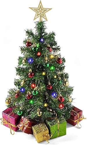 PREXTEX - Mini árbol de Navidad de 23 pulg DIY con luces - Pequeños adornos de Navidad de mesa Árbol de Navidad de mesa con luces LED multicolor,
