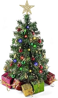 PREXTEX 23-Inch DIY Mini Christmas Tree with Lights - Small Christmas De...