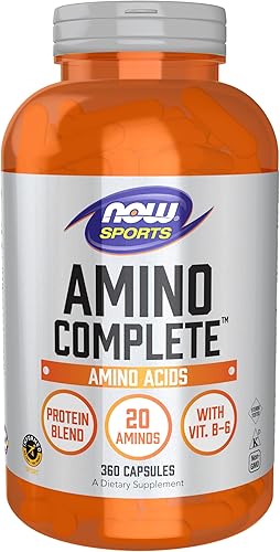 Miniatura 7 de NOW Sports Nutrition Amino Complete mezcla de proteínas con 21 amenos y B-6 360 cápsulas vegetales
