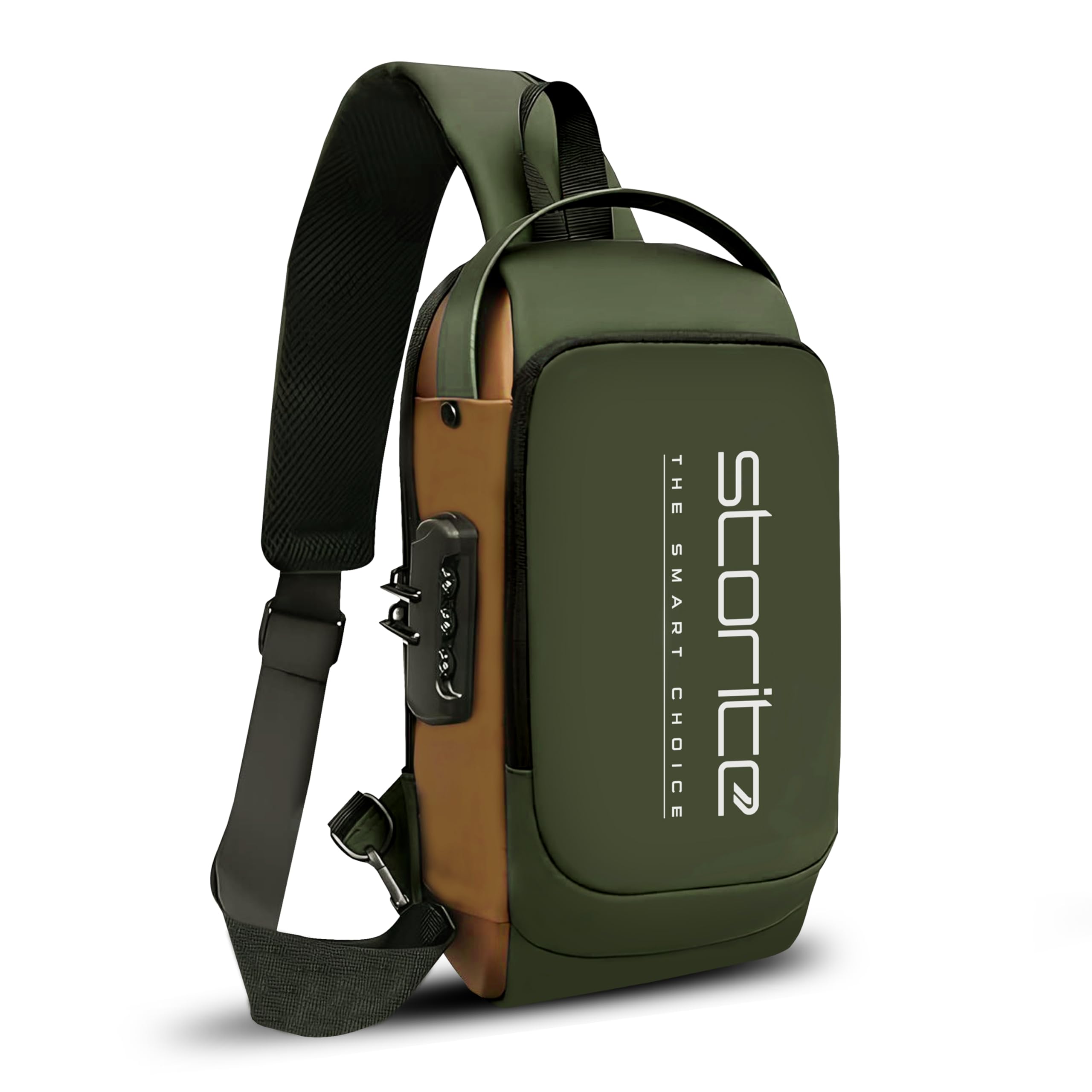 Storite Sling Bag for Men & Women | Anti-Theft Crossbody Chest Bag with USB Charging Port | Stylish Casual Shoulder Messenger Backpack for Travel, Office & Daily Use | Olive Brown - (17 x 9 x 32 Cm)