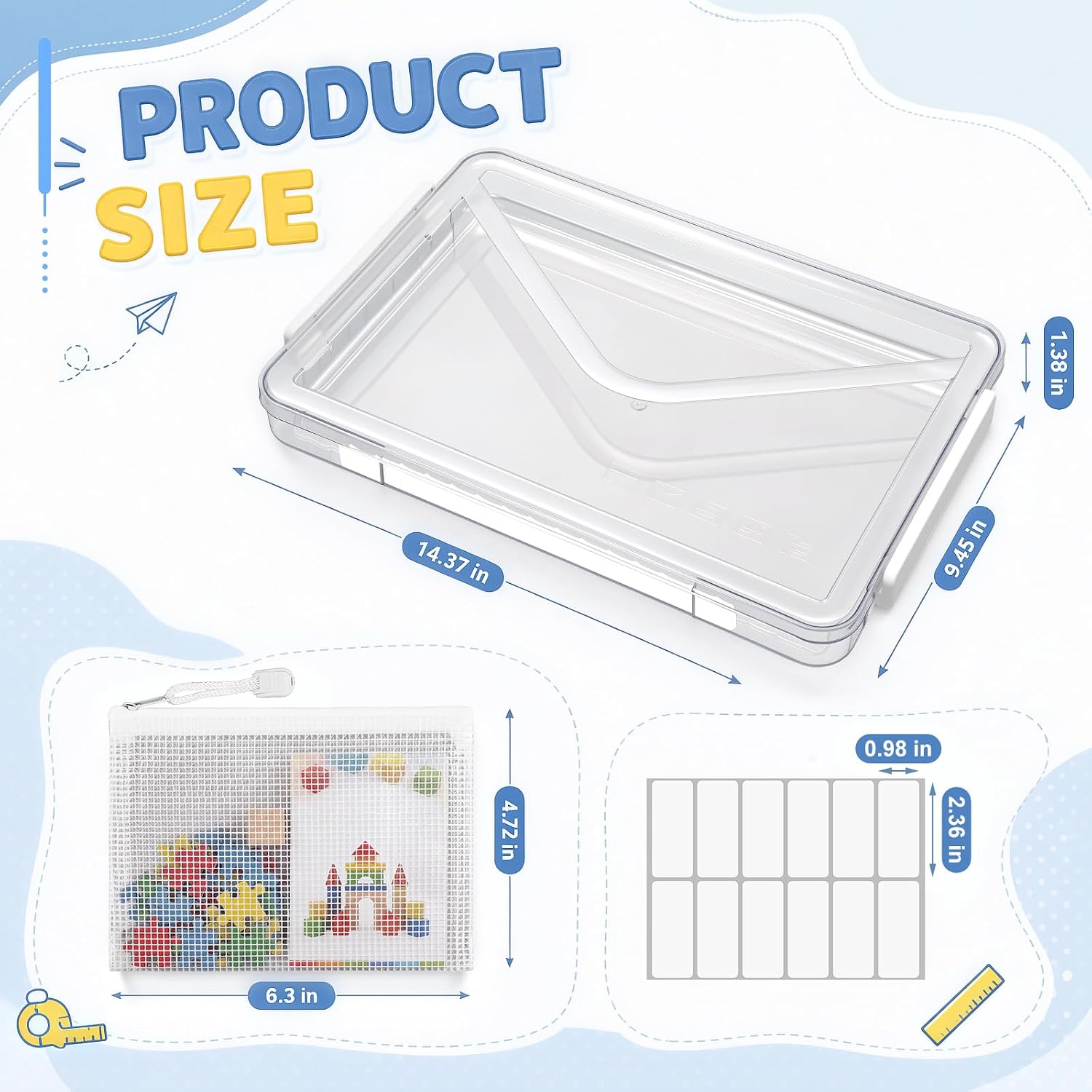 Anglechic 10 Pcs Clear Board Games Storage Organizers with Handle,14' x 9''
