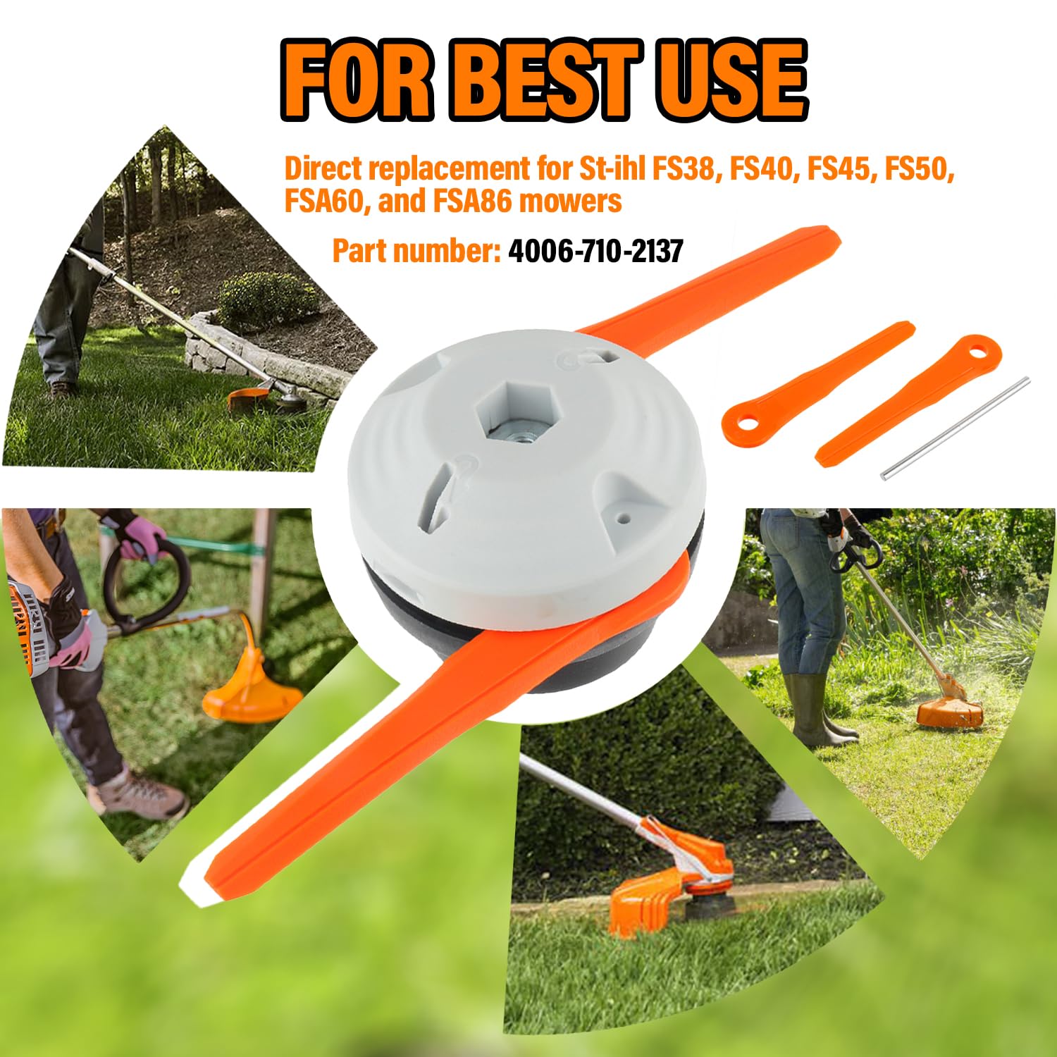 Polycut 6-2 Testina per STIHL FS38 FSA60R FSA86R FS40 FS50, Ricambi FSA 60 R Testina FS 38 4006-710-2137 Decespugliatore Accessorio, con 6 Ricambi