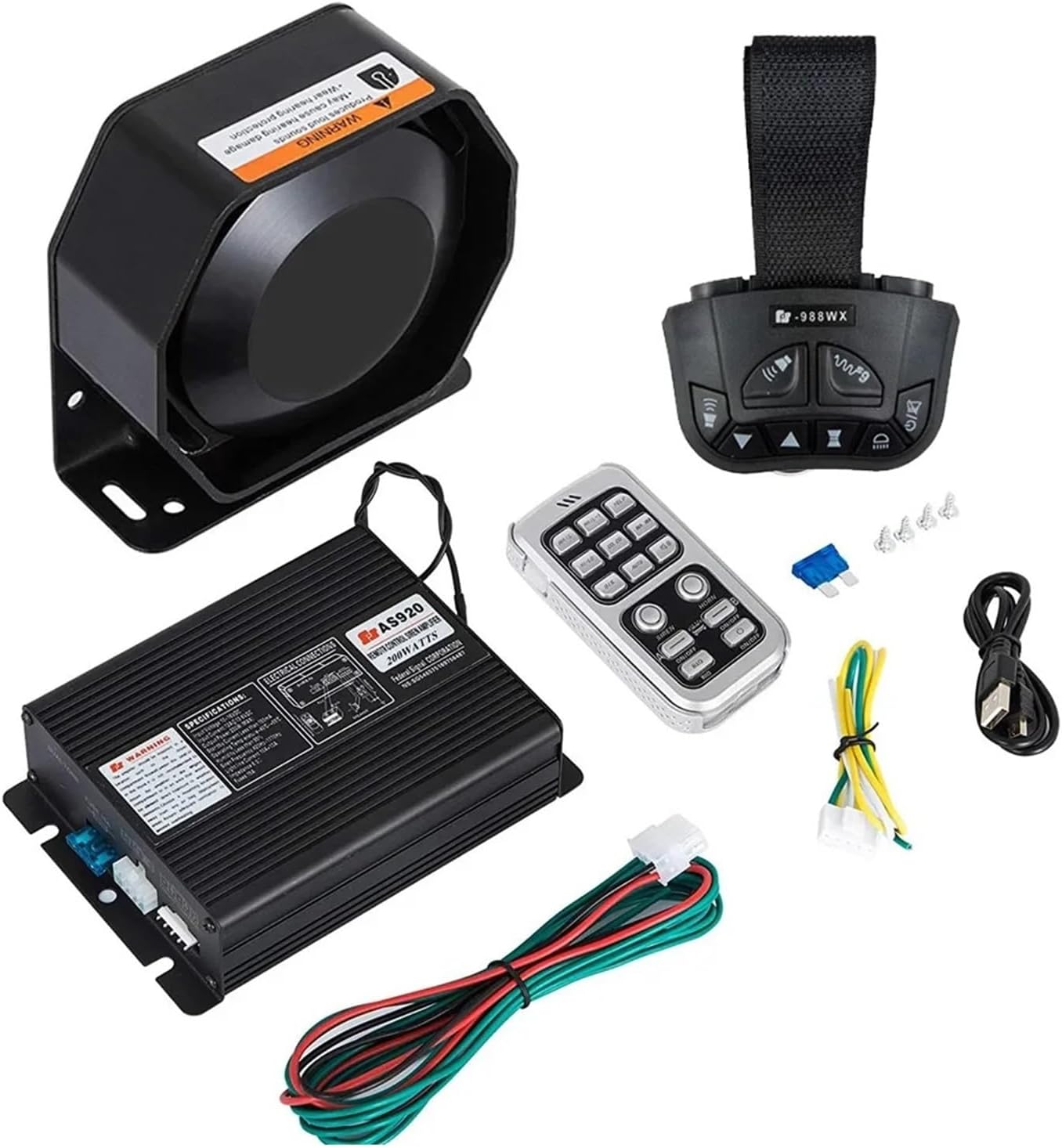 Car Police Siren Speaker 200W 12v 24V police horn siren horn car wireless Fire Siren PA Speaker siren horn Compatible with ambulance(Set B,24V)