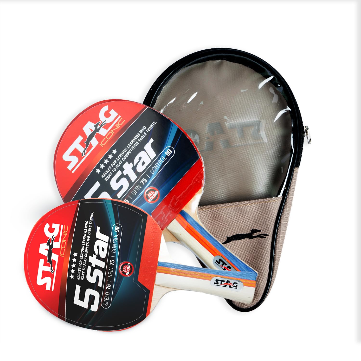 Stag Iconic 5 Star Table Tennis (T.T) Racket| Premium ITTF Approved Rubber| Beginner-Intermediate Series T.T Racquet| Pro Custom Designed Comfortable Grip Paddle Pack of 2-image-48