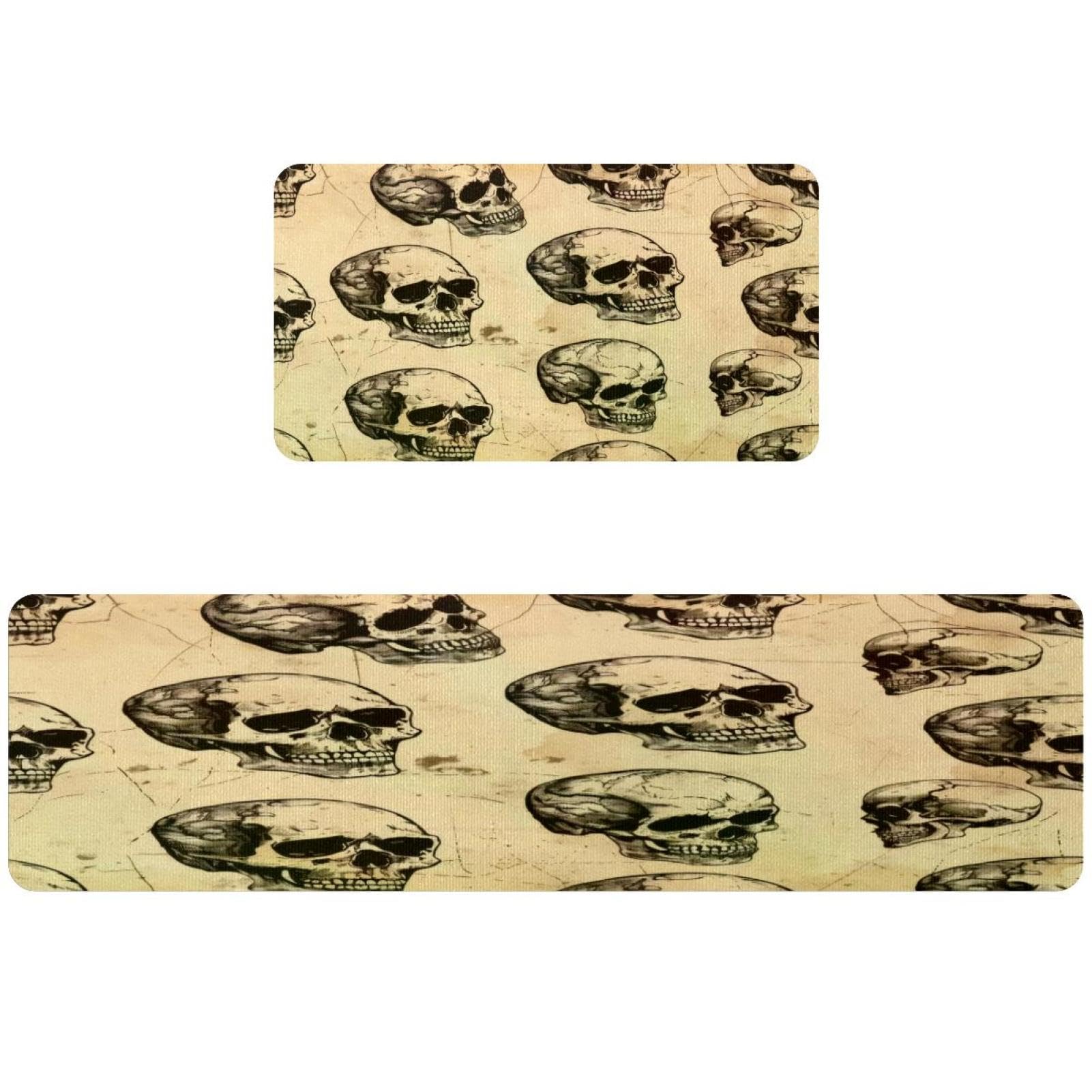 Tapis de cuisine lavables antidérapants lot de 2 motif tête de mort