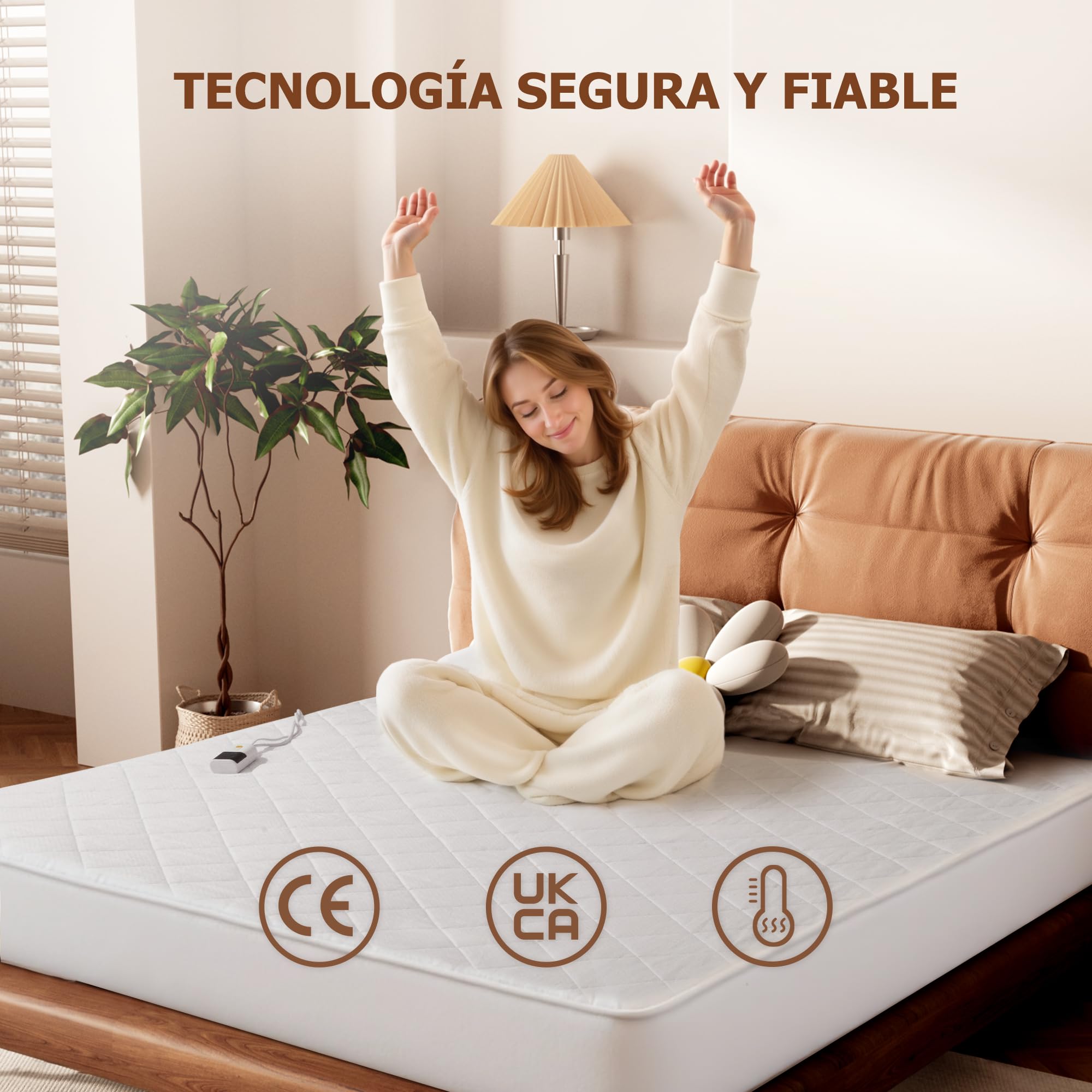 GOTCOZY Manta Eléctrica Calefacción bajo la Cama 140cm x 200cm | 9 Niveles de Calor,10H Apagado Automático,Protector de Colchón Calefactable Calor en Calentamiento Rápido,Lavable a Máquina