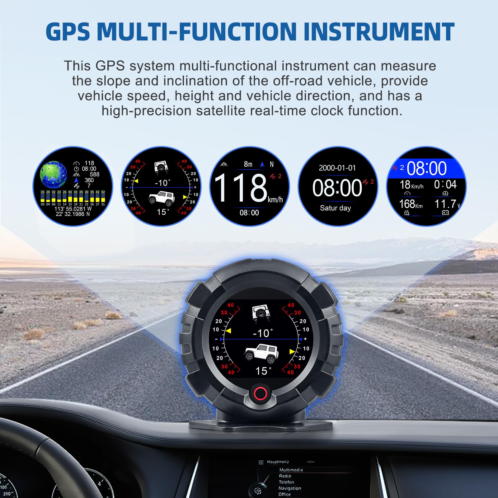 Head Up Display Auto GPS HUD 4x4 off-Road Inclinometro Angolo di Pendenza velocità Satellite Timing Accessori Multifunzione