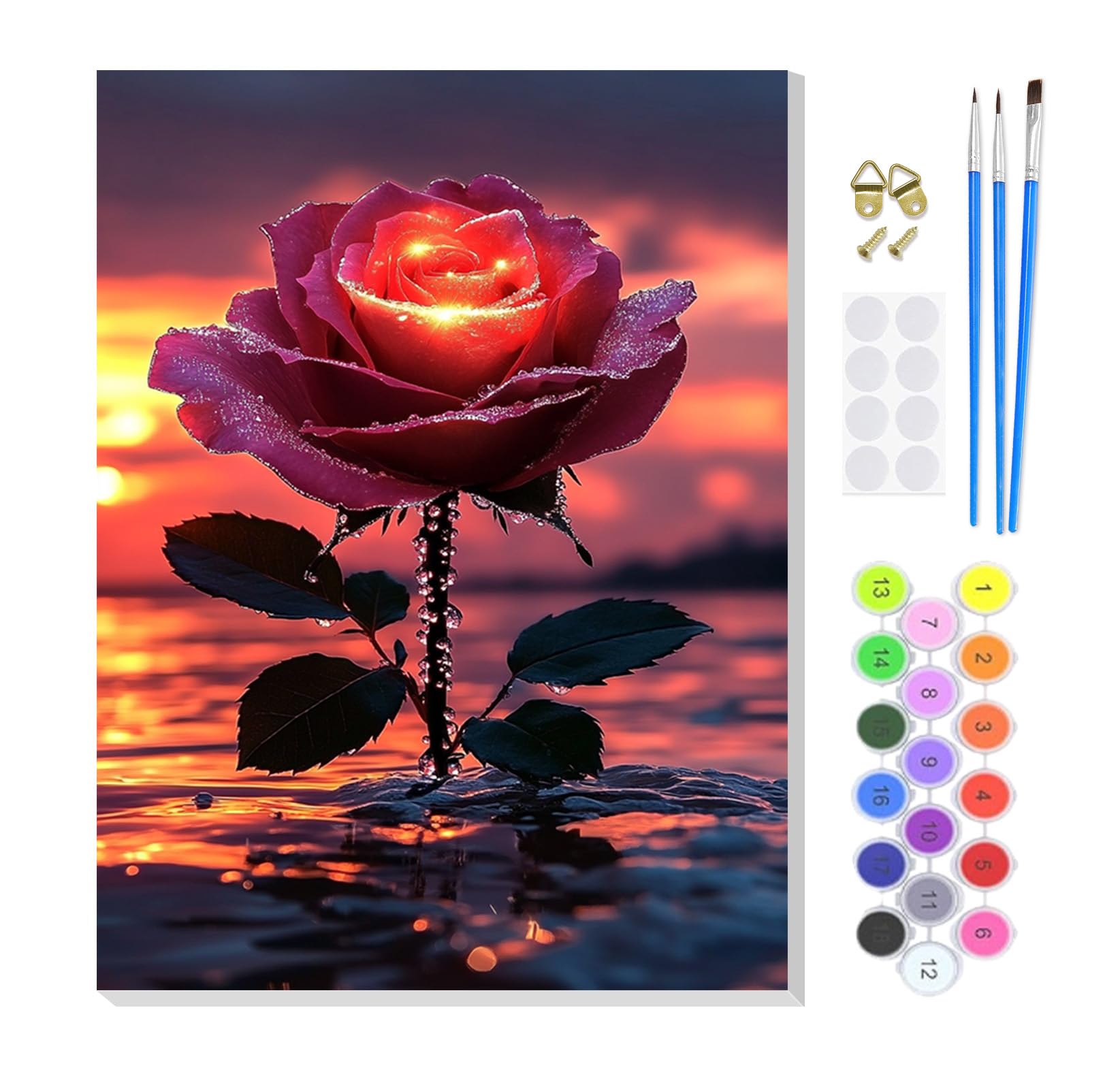 KEYIFA Paint by Numbers for Adults on Framed Canvas,Red Rose Painting by Number Canvas Kits with Acrylic Paint Brushes, DIY Craft Oil Painting Art Kits for Adults, Home Wall Decor 20x30cm