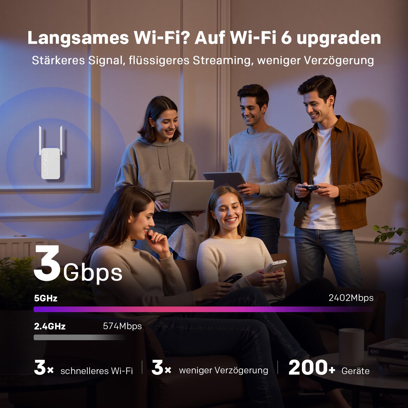 STRONG Wi-Fi 6 Repeater AX3000: 2-in-1 WLAN Verstärker und Access Point, Steckdosenlösung für Highspeed Internet bis zu 3000 Mbit/s, perfekt für Zuhause und Garten