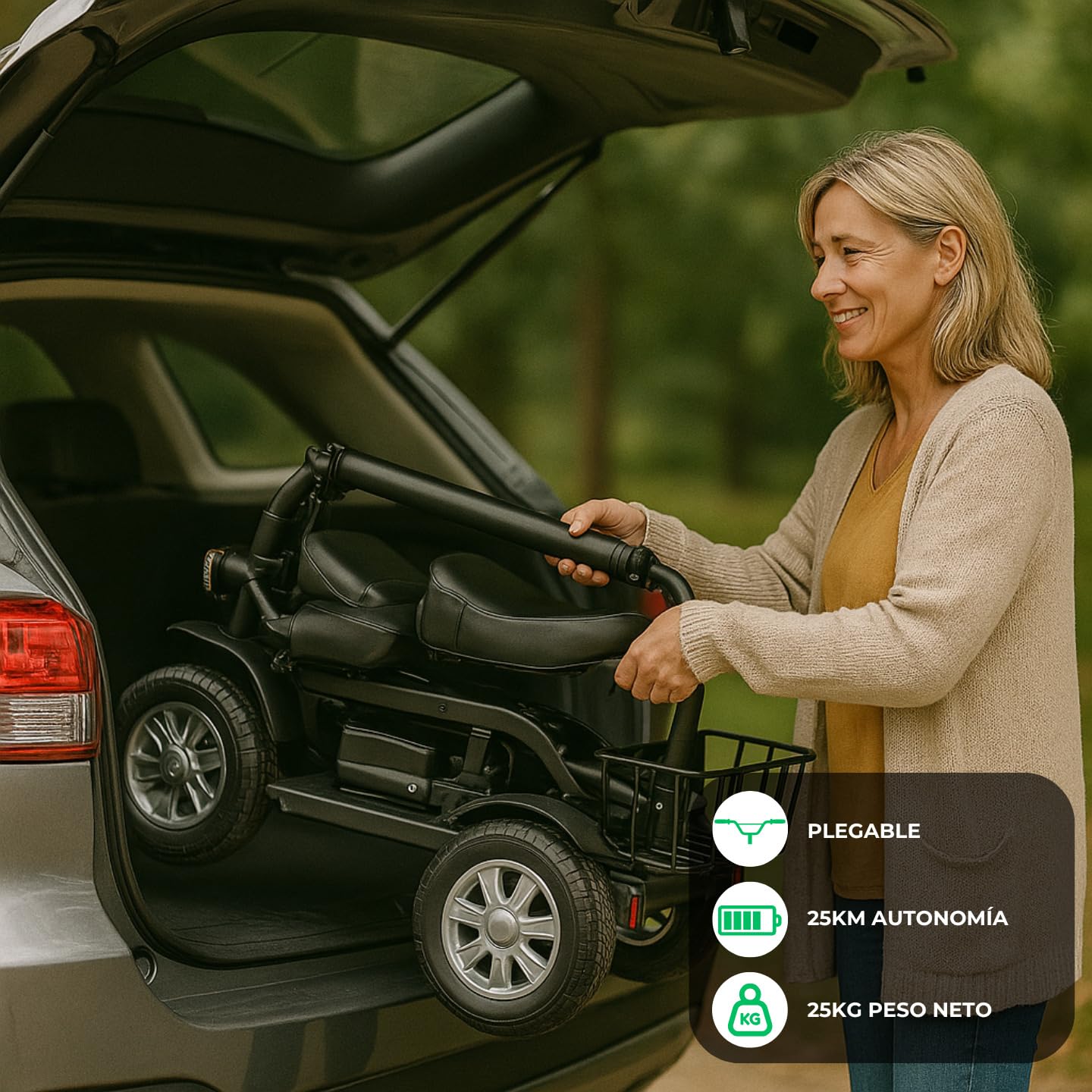 Silla de Ruedas Eléctrica - Scooter Eléctrico Plegable Auton 25Km Motor 300W - Movilidad Reducida - Scooter Eléctrico Minusválidos con Canasta Ideal Viaje Avión - Certificación IATA | CAREWAY