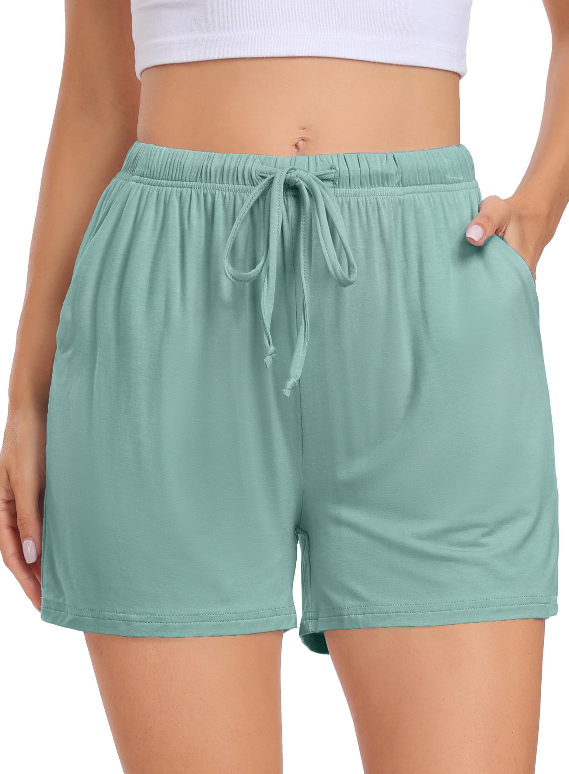 Lovasy Schlafshorts Damen Kurz Pyjama Shorts Damen Sommer Schlafhose Freizeitshorts Weich Bequem mit Taschen und Kordelzug