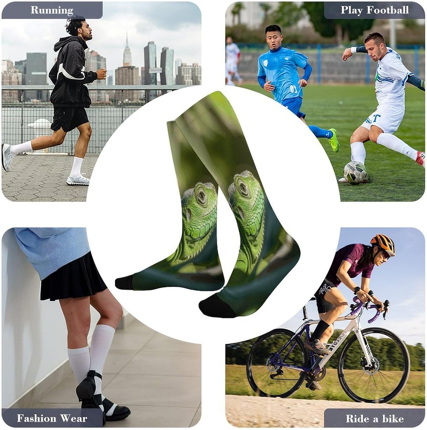 Green Lizard Compression Sock Circulation Support Socks Lightweight Knee High Tube Sock Over-The-Calf Sock for Adult
