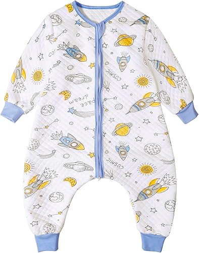 Miniatura 6 de Miipat Saco de dormir para niños pequeños con pies 1.5 TOG, saco de dormir de manga larga, unisex, manta de dinosaurio para caminantes tempranos 1-5T