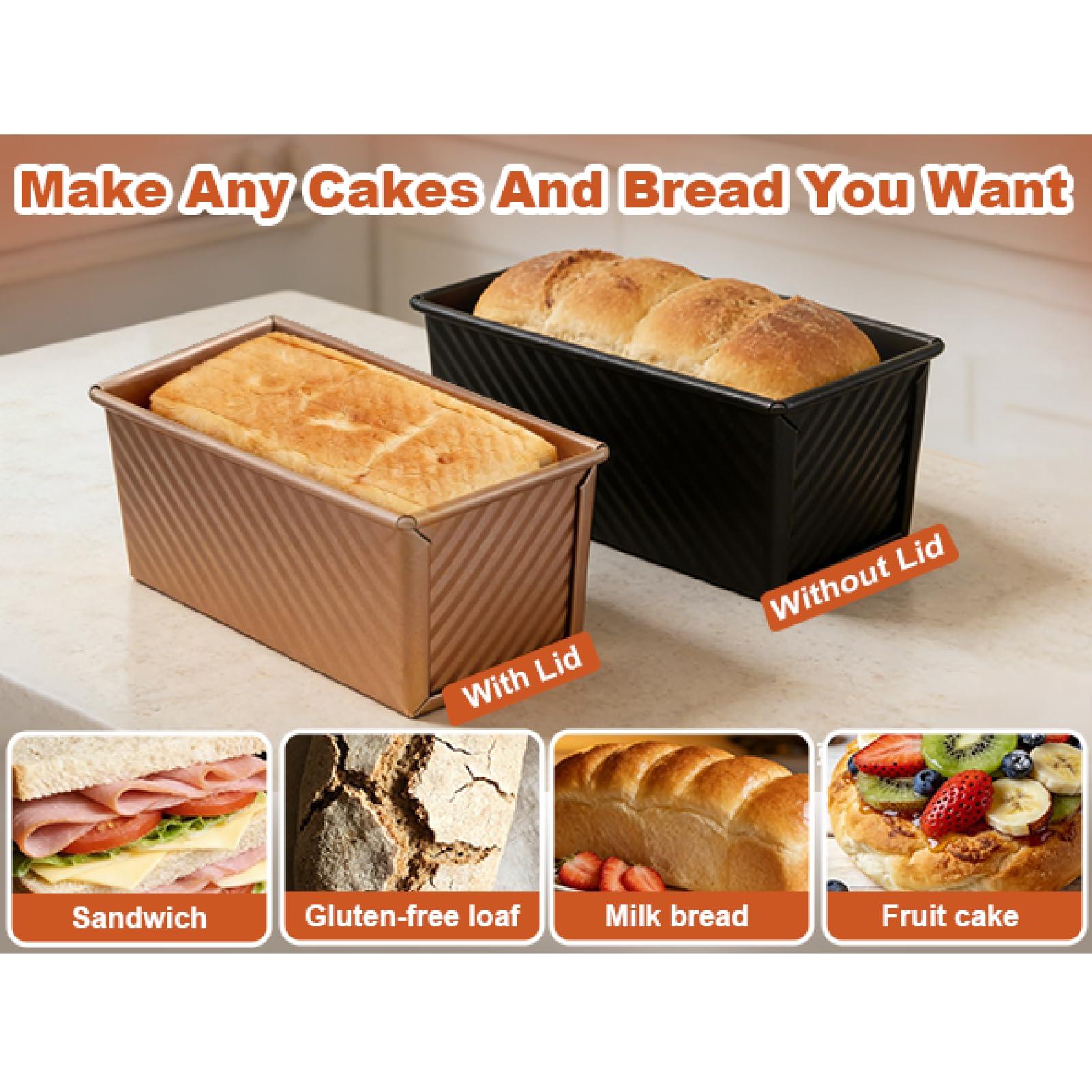 FWEEK 2 stuks toastvorm met deksel, 450 g, toastbrood