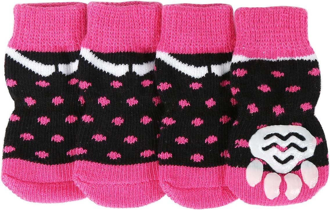 lanboer 4 Pieces Anti-Slip Knit Dog Socks for Indoor Wear, Traction Control Pet Paw Protectors with Grips and Rubber Reinforcement