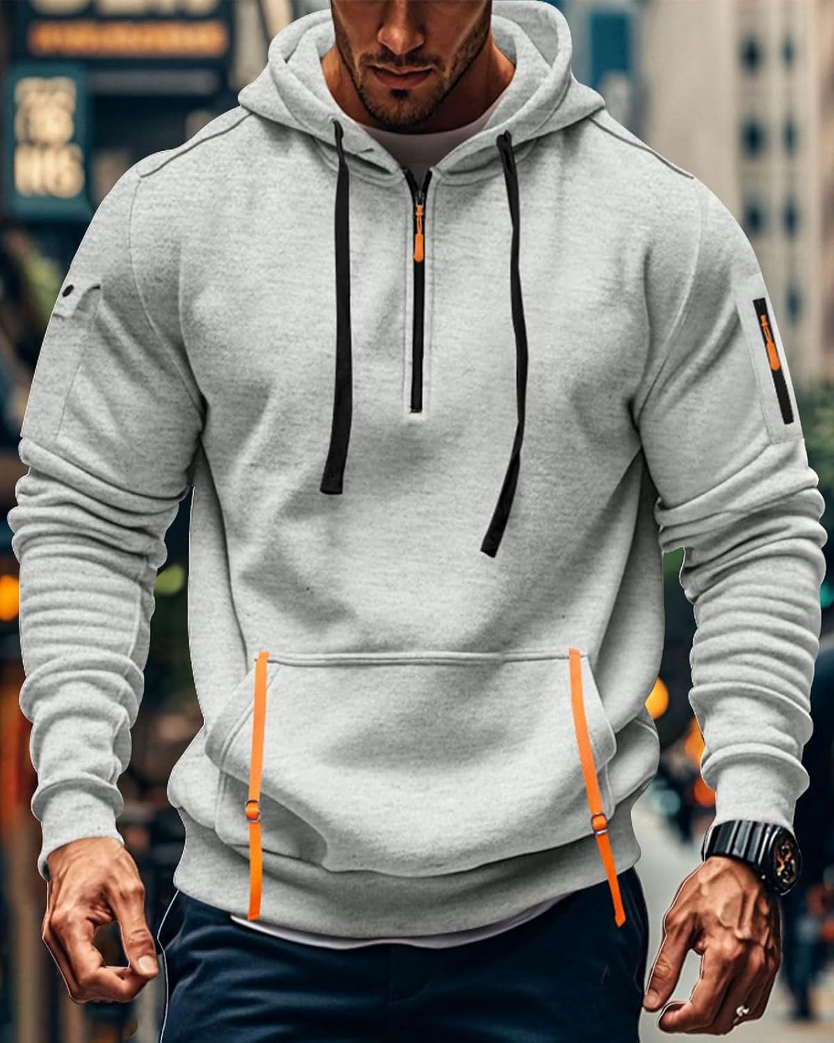Tactical Hoodies For Men Quater Zip Up Pullover Sweatshirt Casual Workout Mens Hoodies with Pockets - Image 2