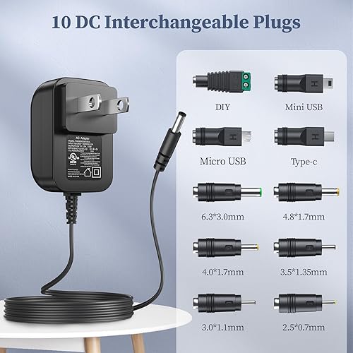 Miniatura 3 de Fuente de alimentación 5V 1A Cargador de 5 voltios 1000mA 5W Max Regulado Conmutación AC a CC Adaptador de cable con 10 conectores de repuesto 100V