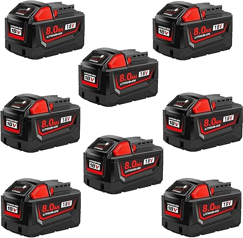 Gahino Paquete de 8 baterías M-18 de alto rendimiento de 8.0 Ah 18 V para batería Milwaukee de 18 V de litio 48-11-1850 48-11-1862 48-11-1840