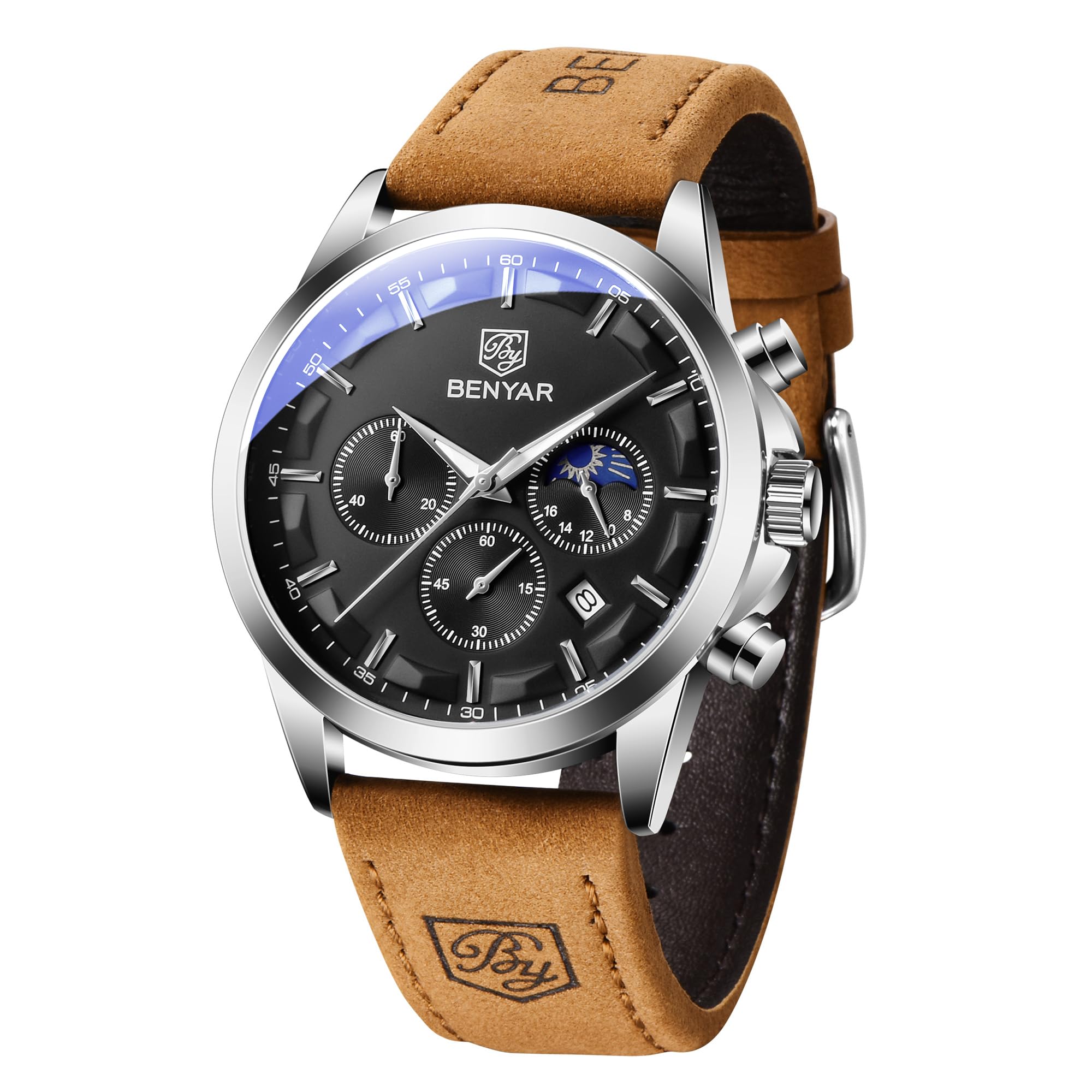 BY BENYAR Mens Watch Waterproof Chronograph Date Watch for Men Quartz Movement Analog Watch Business Casual Gift for Men