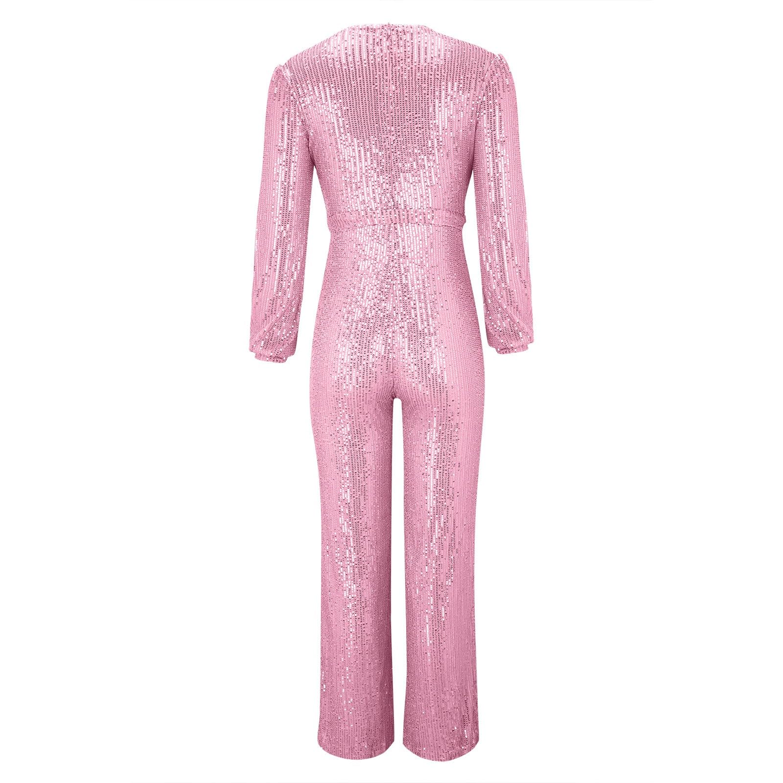 Tuta Donna Elegante Tute Donna Eleganti Lunghe a Gamba Larga Completo Donna Scollo a V Chic Jumpsuit Maniche Lunghe Tinta Unita Abiti Da Sera Interi Playsuit Pantaloni Carnevale Party