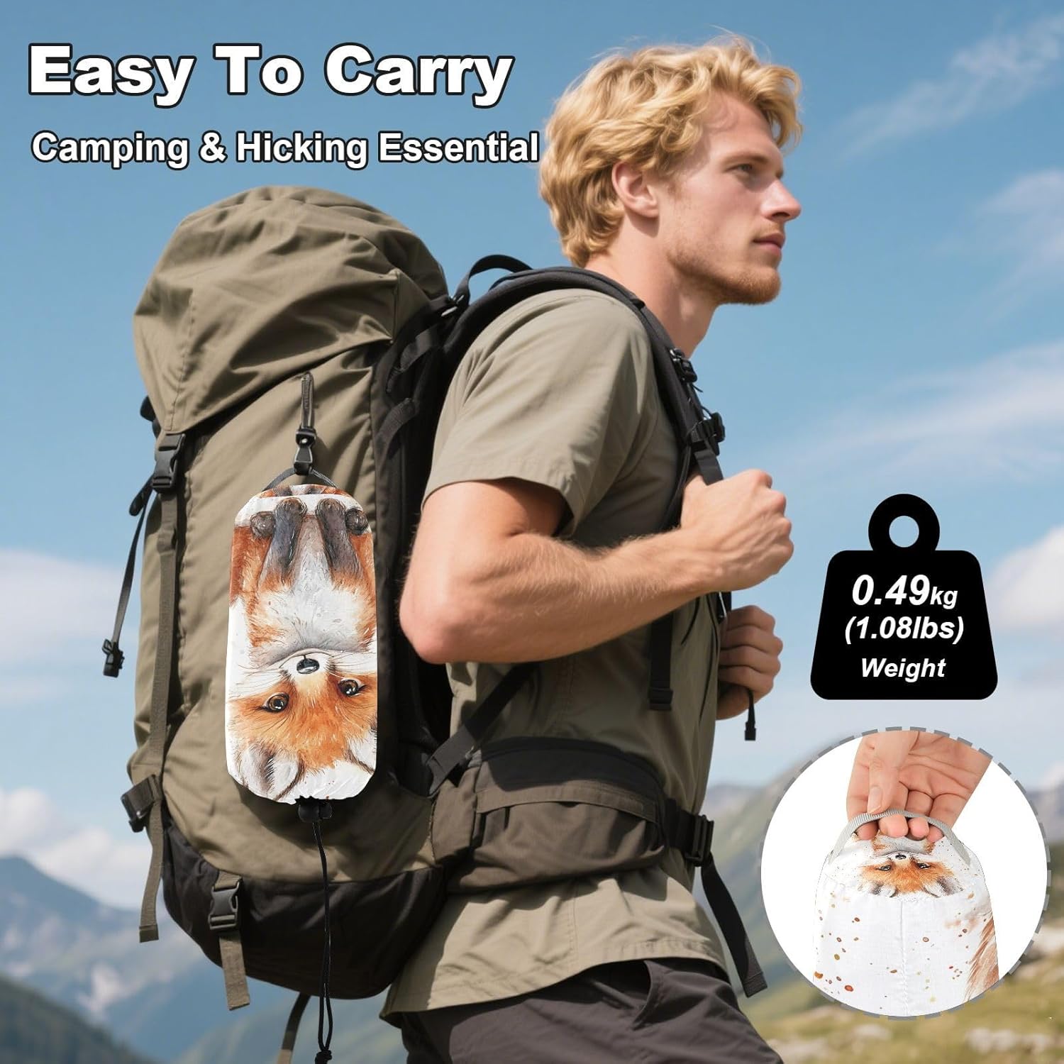 ALAZA Cute Fox Baby Camping Hammocks Single or 2 Person 500 lbs Portable Parachute Travel Hammock w/Tree Straps for Hiking Backpacking Indoor Outdoor